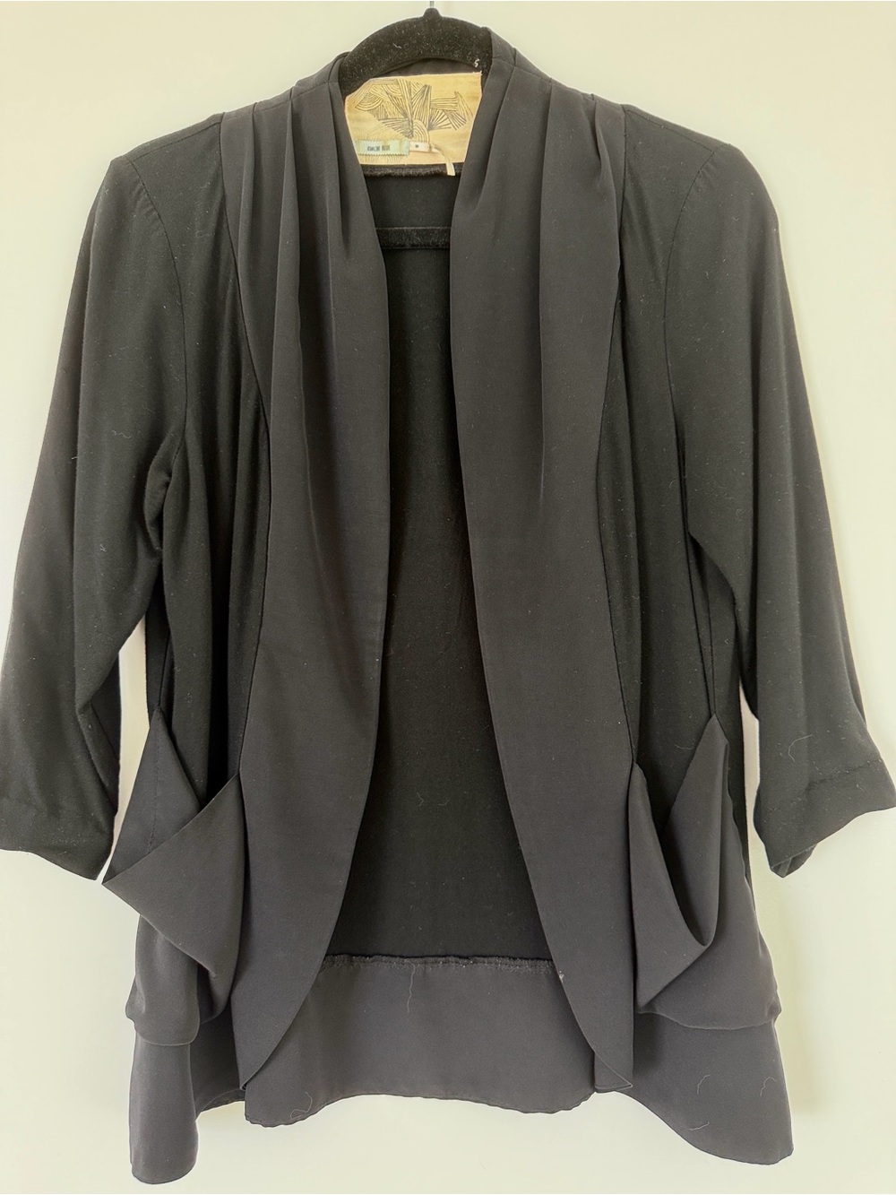 Kimchi Blue Black Draped Open Front Blazer Jacket
